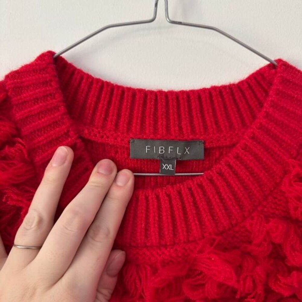 FIBFLX Bright Red Shaggy Fringe Knit Sleeveless Sweater Vest - Picture 2 of 4